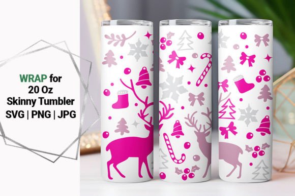 20oz Tumbler Pink Christmas Wrap Deer Graphics for Crafts