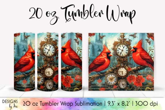 Cardinal Birds Steampunk Tumbler Wrap Graphics