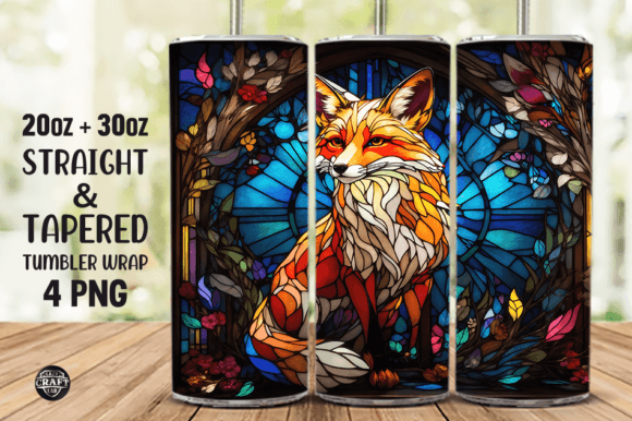 Fox Stained Glass Skinny Tumbler Wrap 20: Graphics for Tumbler Wraps