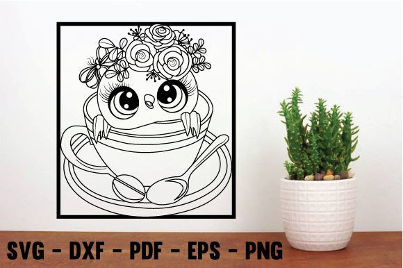 Owl Flower Cup Metal Wall Art Graphics for Laser Crafts