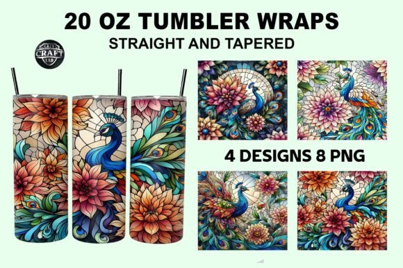 Stained Glass Peacock Dahlia Tumbler Wrap Graphics