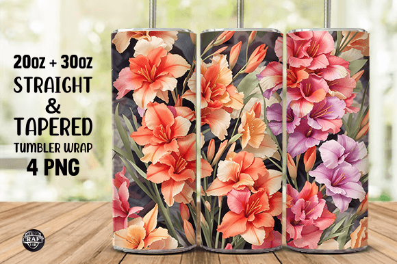 Watercolor Gladiolus Flowers Tumbler Wrap Graphics