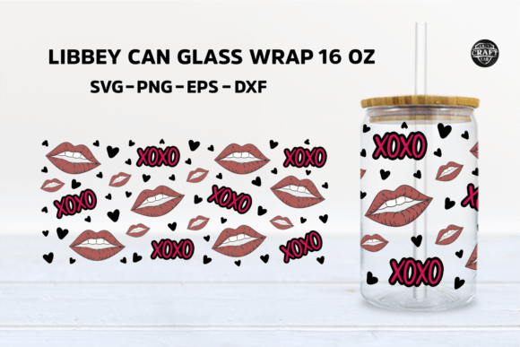 XOXO Lips Valentine’s Day Libbey Can SVG: Graphics & Tumbler Wraps